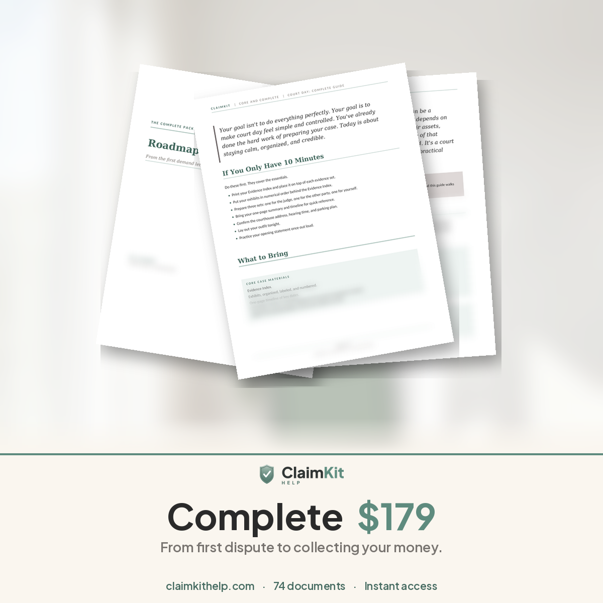 ClaimKit Help Complete Pack, sample documents, California small claims, $179