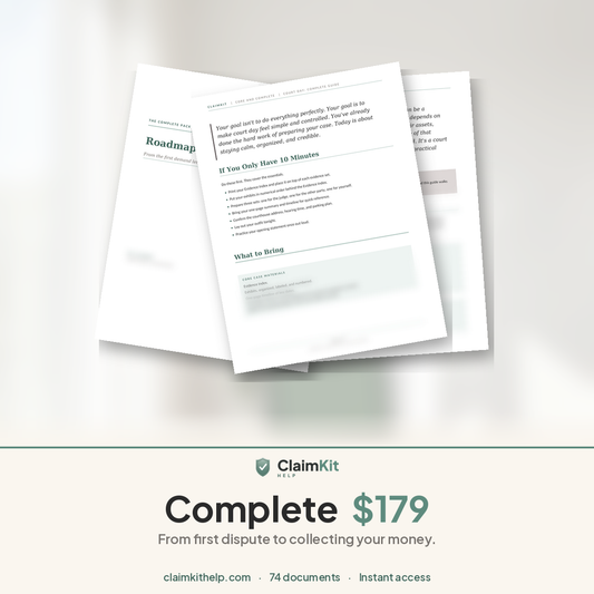 ClaimKit Help Complete Pack, sample documents, California small claims, $179