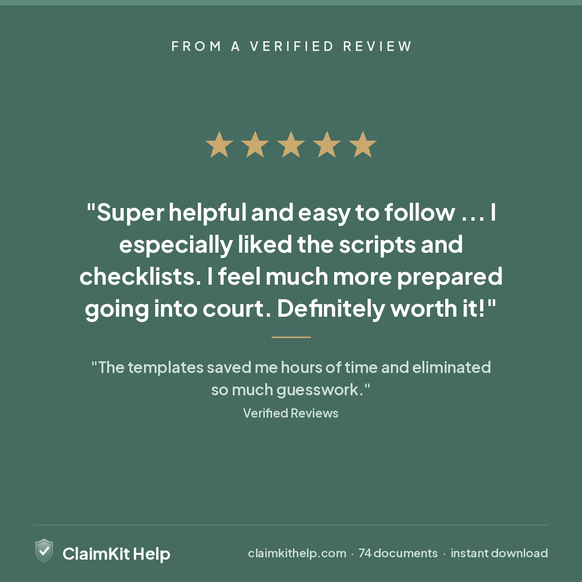 Five star verified review: super helpful and easy to follow, I feel much more prepared going into court